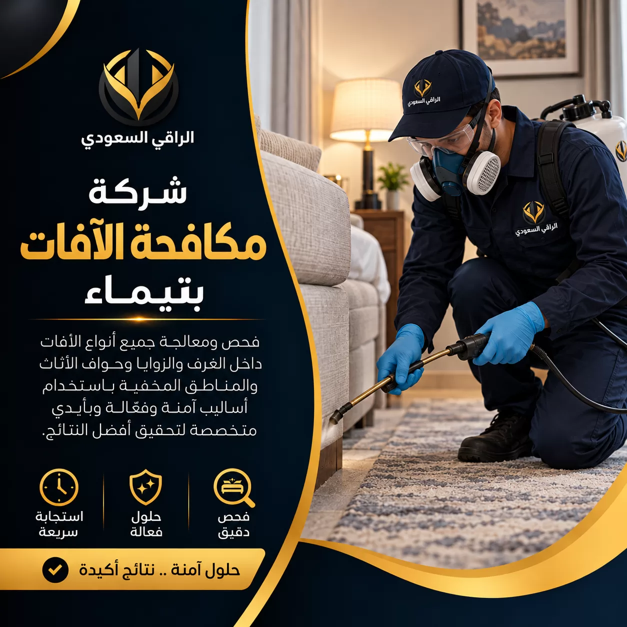 شركة مكافحة حشرات بتيماء | الراقي السعودي فني مكافحة حشرات بتيماء يعالج المناطق المحيطة بالأثاث للقضاء على الحشرات والآفات