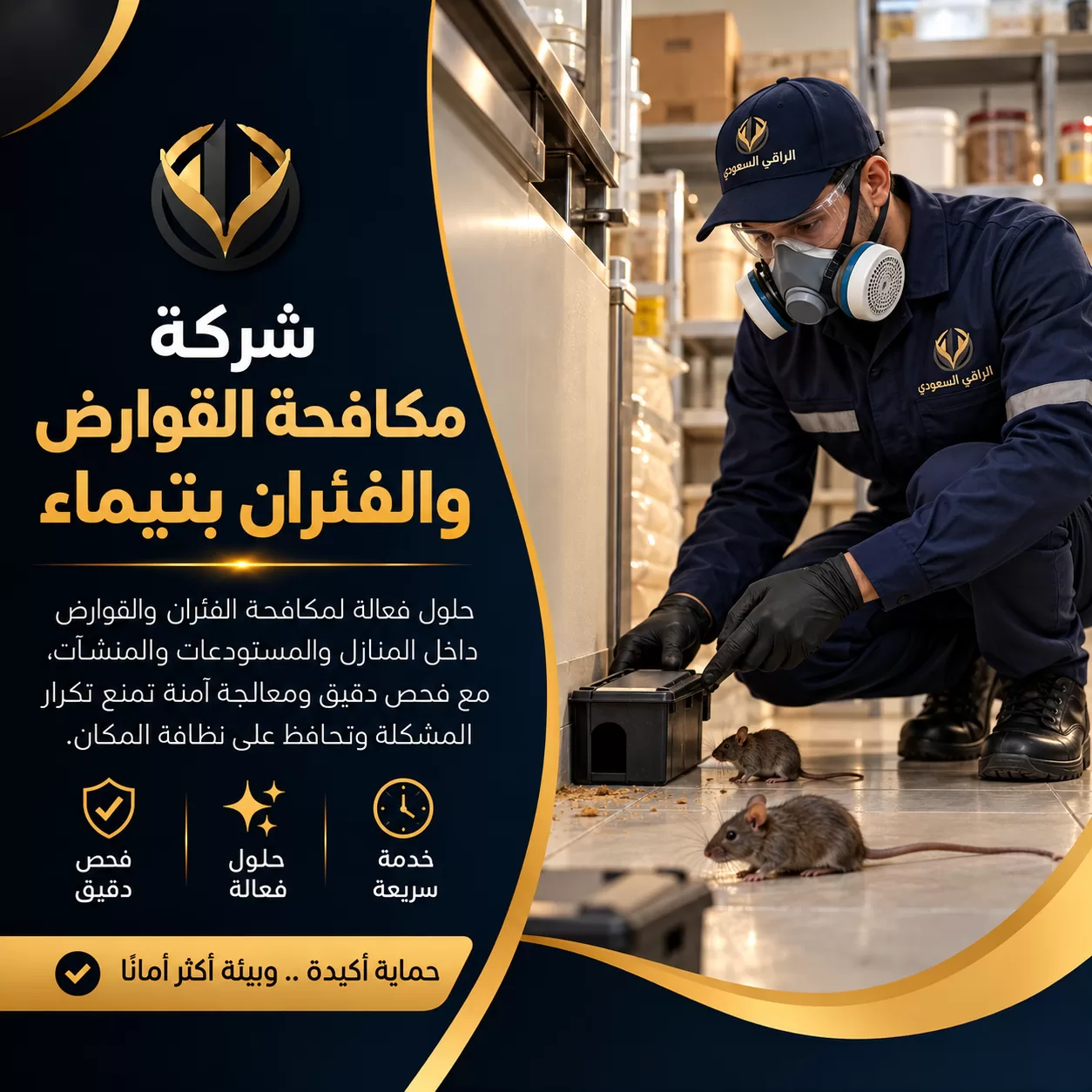 مكافحة القوارض بتيماء | الراقي السعودي فني مكافحة القوارض والفئران بتيماء يستخدم مصيدة آمنة للقضاء على الفئران بالمنشآت